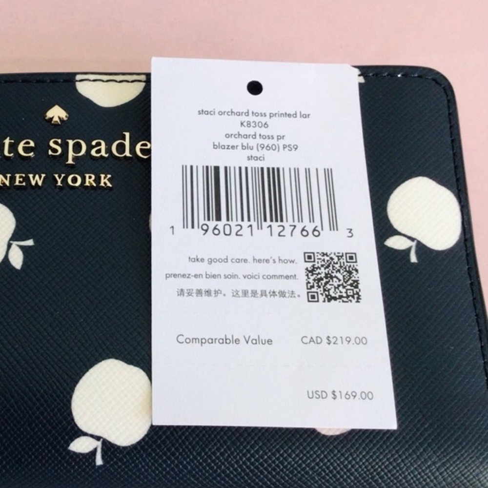 Kate Spade Staci Orchard Toss Large Slim Bifold Leather Wallet Blazer Blue NWT - Picture 3 of 7